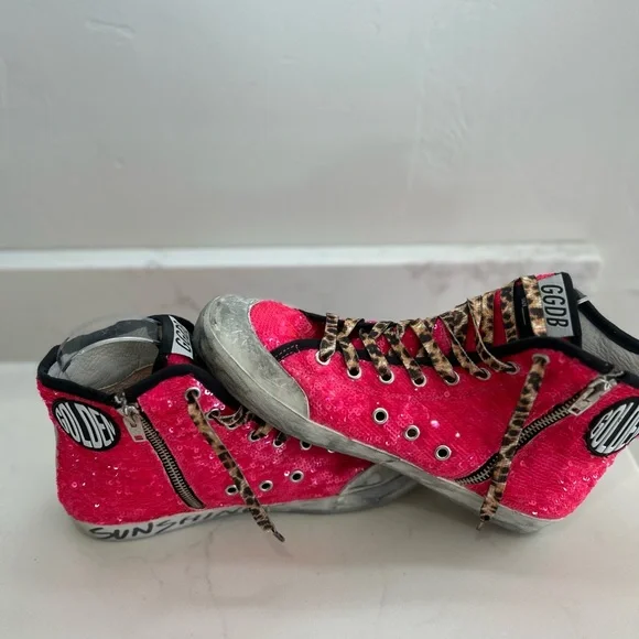GOLDEN GOOSE Francy High Top Chuck Style Pink Sparkles Size 39 IT 9 US RARE - Picture 4 of 11
